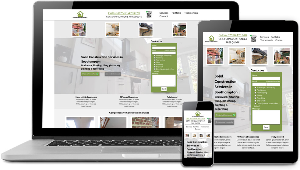Screenshot RMS Building and Maintenance in Southampton website on laptop mobile and tablet preview