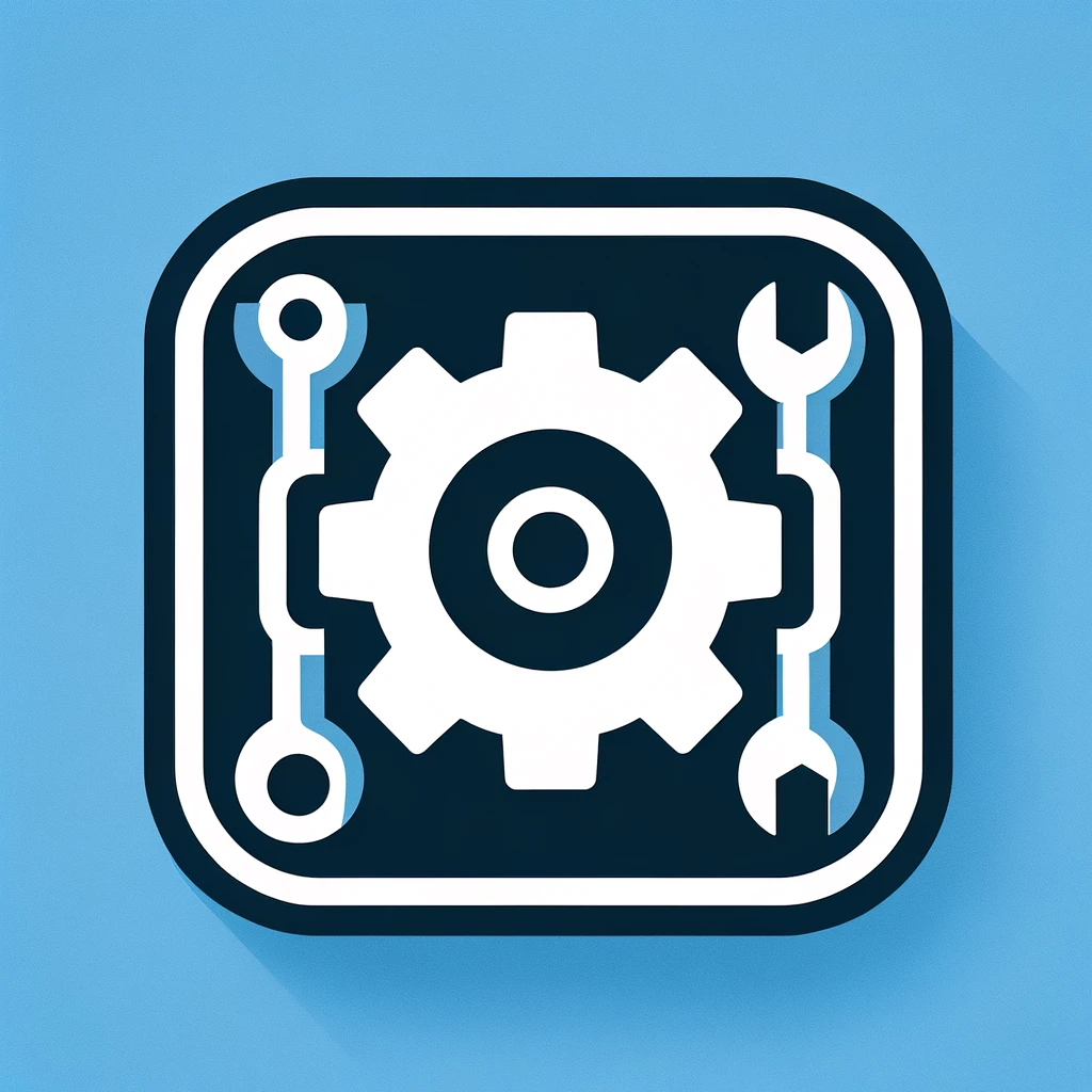 A minimalist flat icon symbolizing the 'Implement' phase of an SEO process, featuring tools or gears to represent the execution of strategies