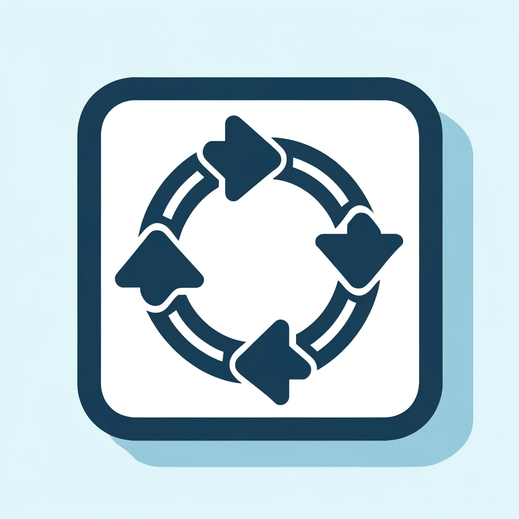 a flat icon for the 'Repeat' stage of an SEO process. The icon features a circular arrow inside a square, representing ongoing cycles