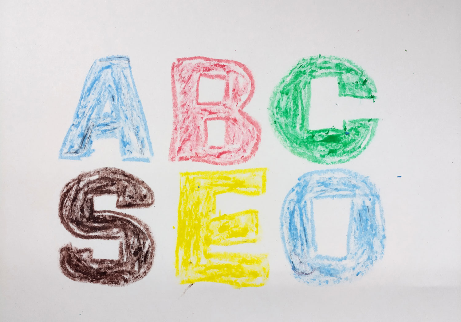 ABC SEO lettering drawn with colourful crayons